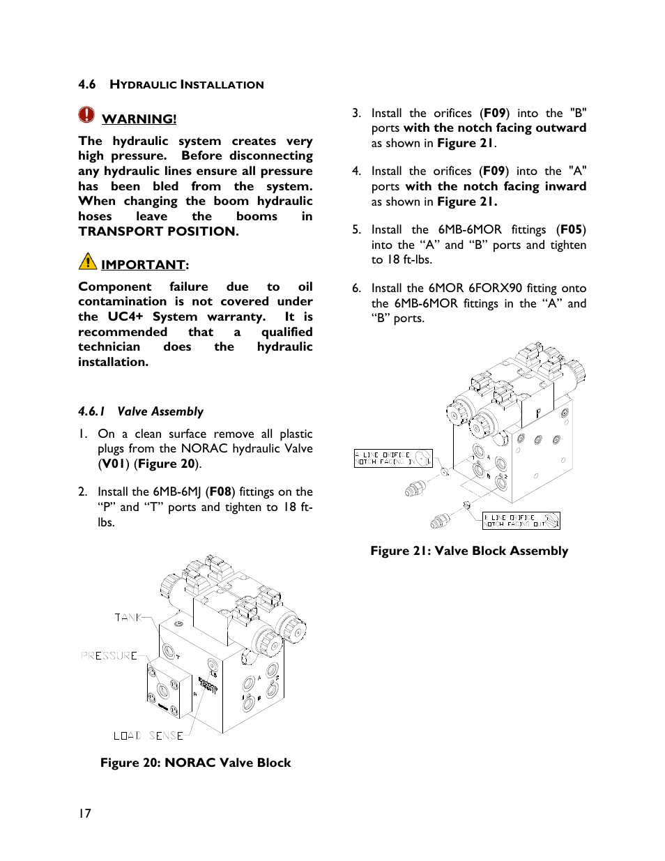 6 hydraulic installation, 1 valve assembly | NORAC UC4+BC+CS1 User Manual | Page 20 / 34