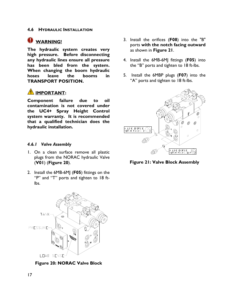 6 hydraulic installation, 1 valve assembly | NORAC UC4+BC+CS2 User Manual | Page 20 / 35