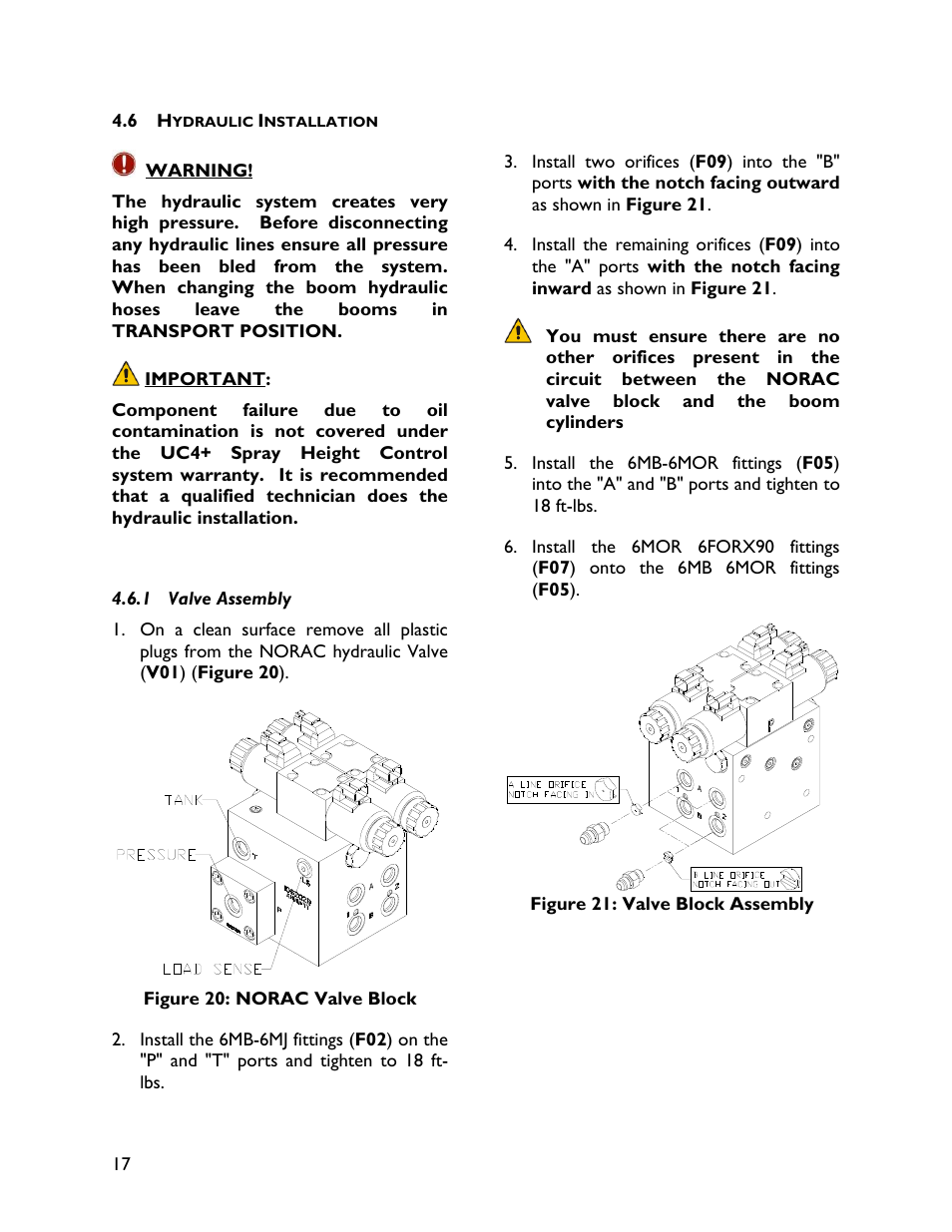 6 hydraulic installation, 1 valve assembly | NORAC UC4+BC+CS3 User Manual | Page 20 / 38