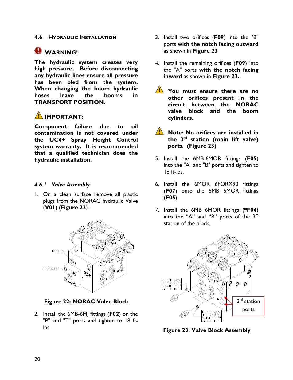 6 hydraulic installation, 1 valve assembly | NORAC UC4+BC+CS5 User Manual | Page 22 / 44