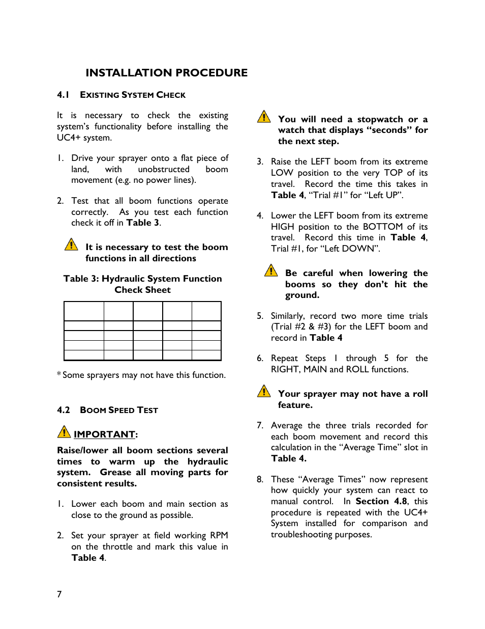 4 installation procedure, 1 existing system check, 2 boom speed test | Installation procedure | NORAC UC4+BC+FC1 User Manual | Page 10 / 32