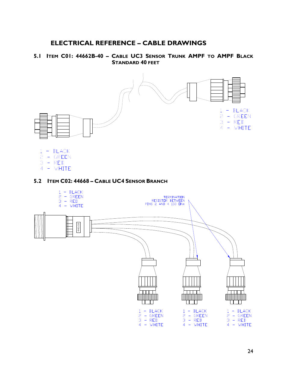 5 electrical reference – cable drawings, 1 item c01: 44662b-40, 2 item c02: 44668 | Electrical reference – cable drawings | NORAC UC4+BC+FC1 User Manual | Page 27 / 32