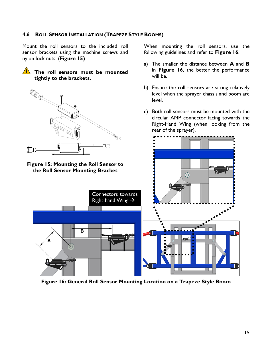 6 roll sensor installation (trapeze style booms) | NORAC UC4+BC+GM1 User Manual | Page 17 / 35