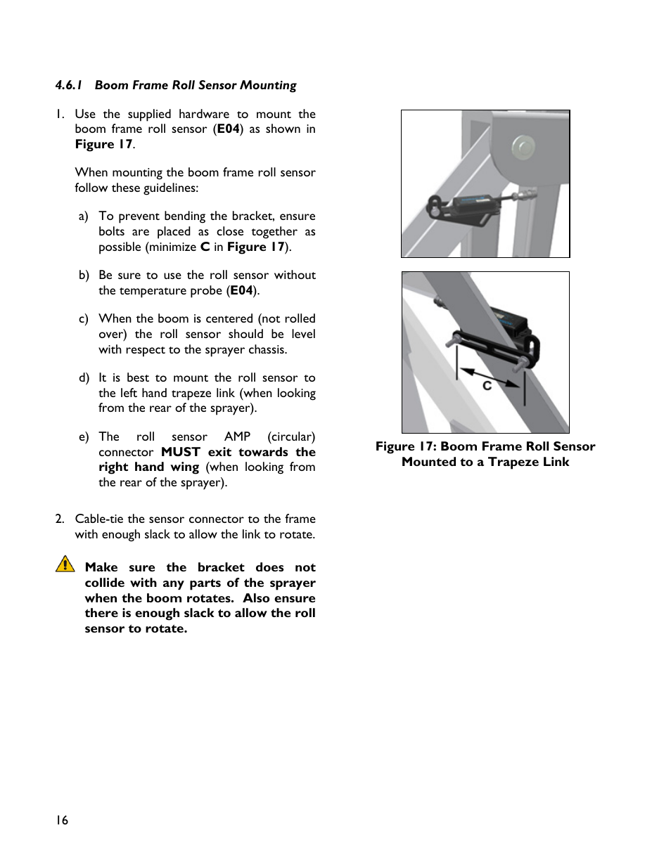 1 boom frame roll sensor mounting | NORAC UC4+BC+GM1 User Manual | Page 18 / 35
