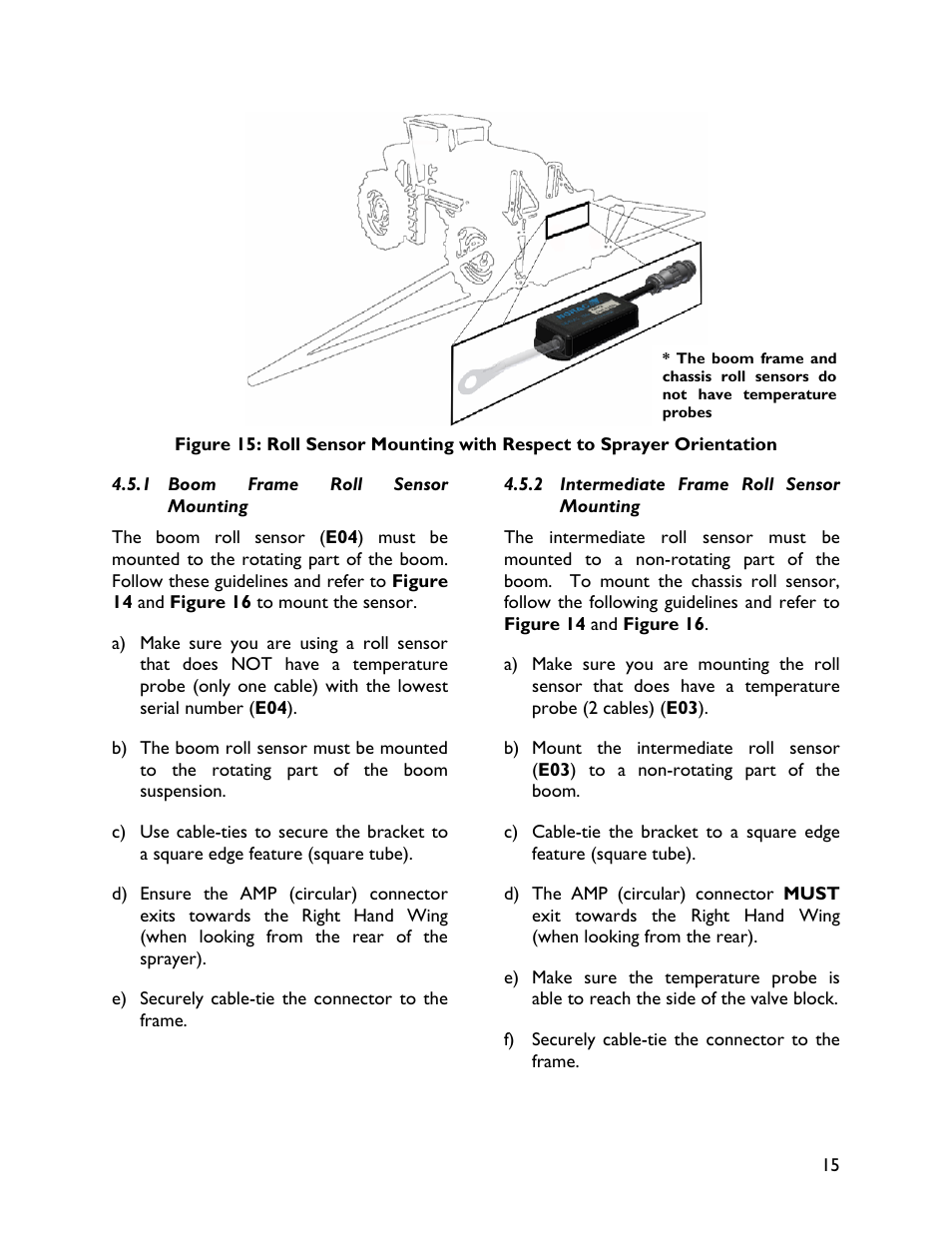 1 boom frame roll sensormounting, 2 intermediate frame roll sensormounting | NORAC UC4+BC+GV1 User Manual | Page 17 / 38