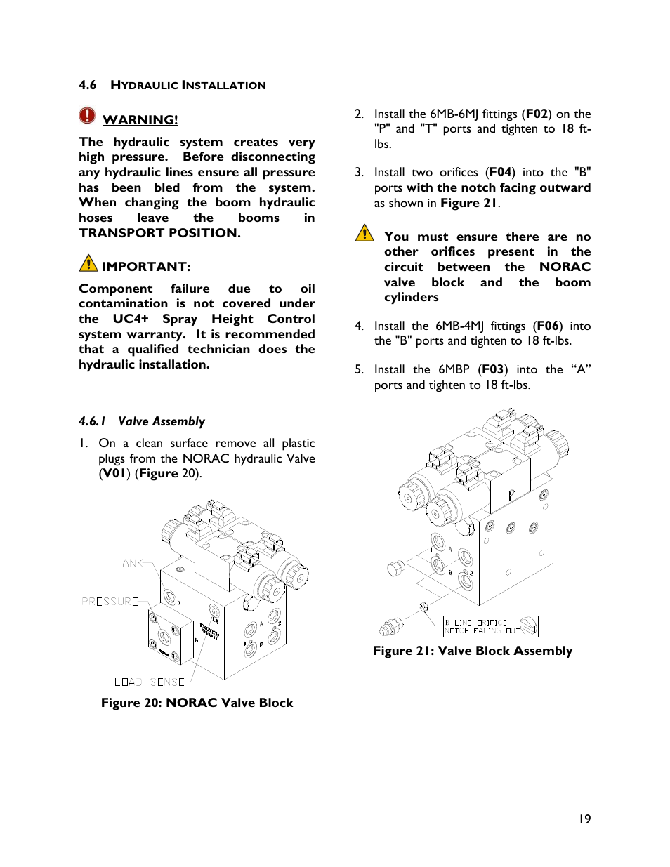 6 hydraulic installation, 1 valve assembly | NORAC UC4+BC+GV1 User Manual | Page 21 / 38