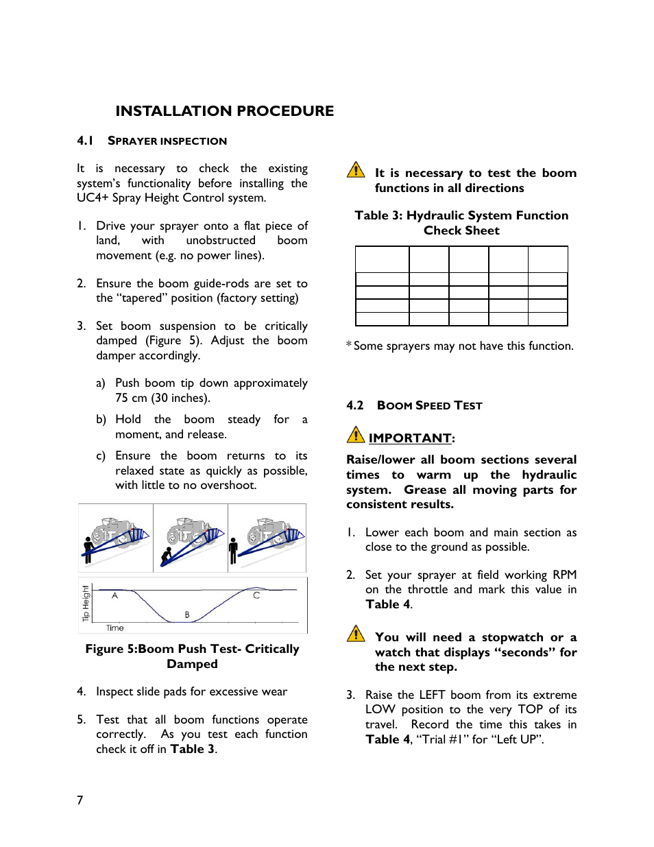 4 installation procedure, 1 sprayer inspection, 2 boom speed test | NORAC UC4+BC+HD1 User Manual | Page 10 / 32