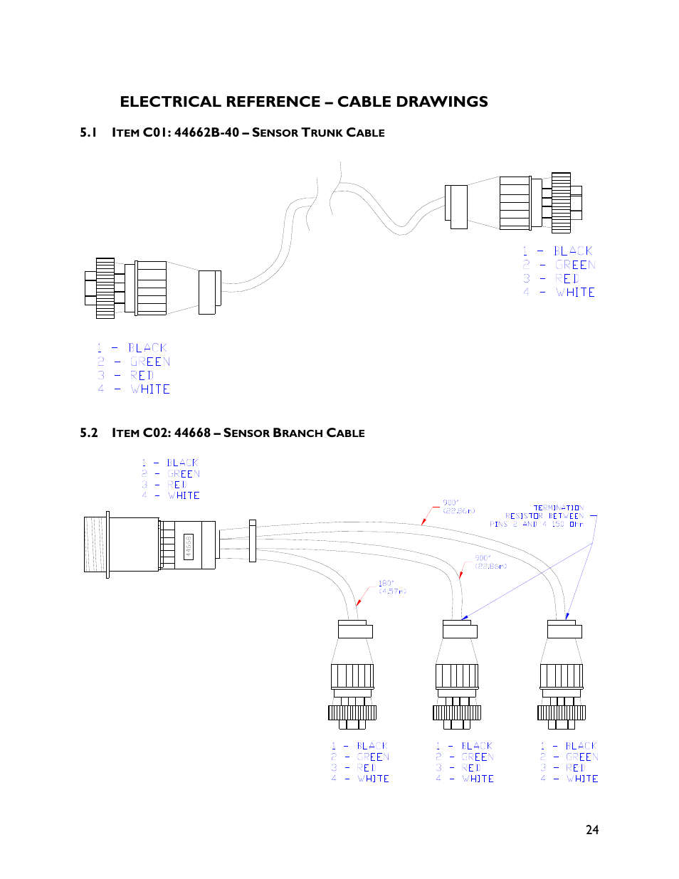 5 electrical reference – cable drawings, 1 item c01: 44662b-40, 2 item c02: 44668 | Electrical reference – cable drawings | NORAC UC4+BC+HD1 User Manual | Page 27 / 32