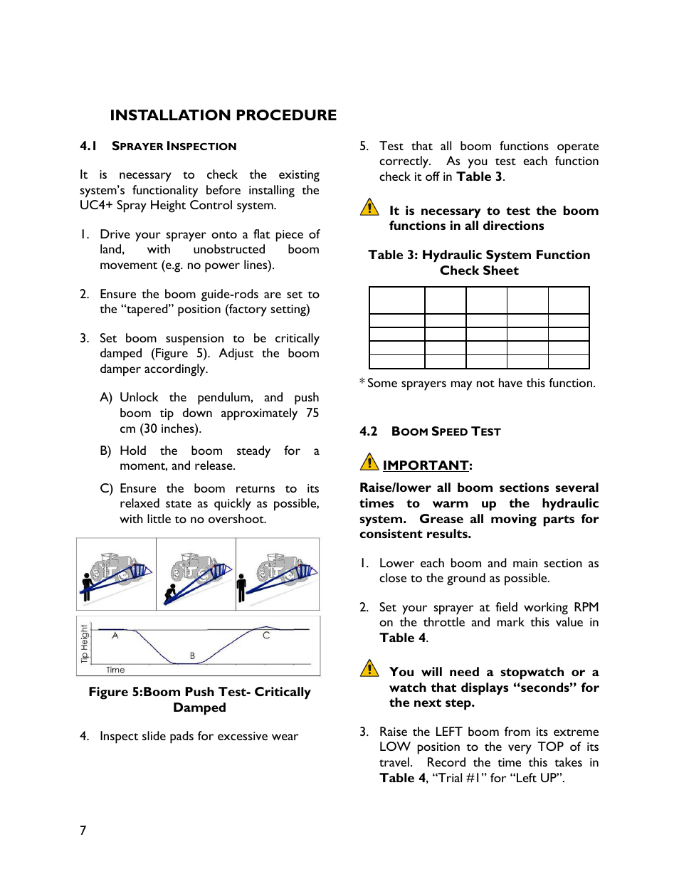 4 installation procedure, 1 sprayer inspection, 2 boom speed test | NORAC UC4+BC+HD3 Part 1 User Manual | Page 10 / 37