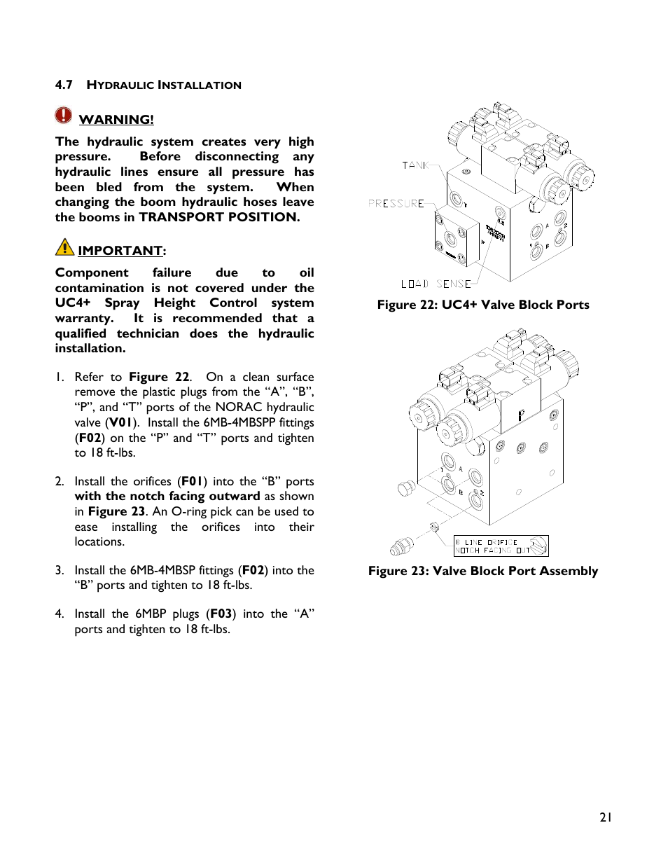 7 hydraulic installation | NORAC UC4+BC+HD4 Part 1 User Manual | Page 25 / 47