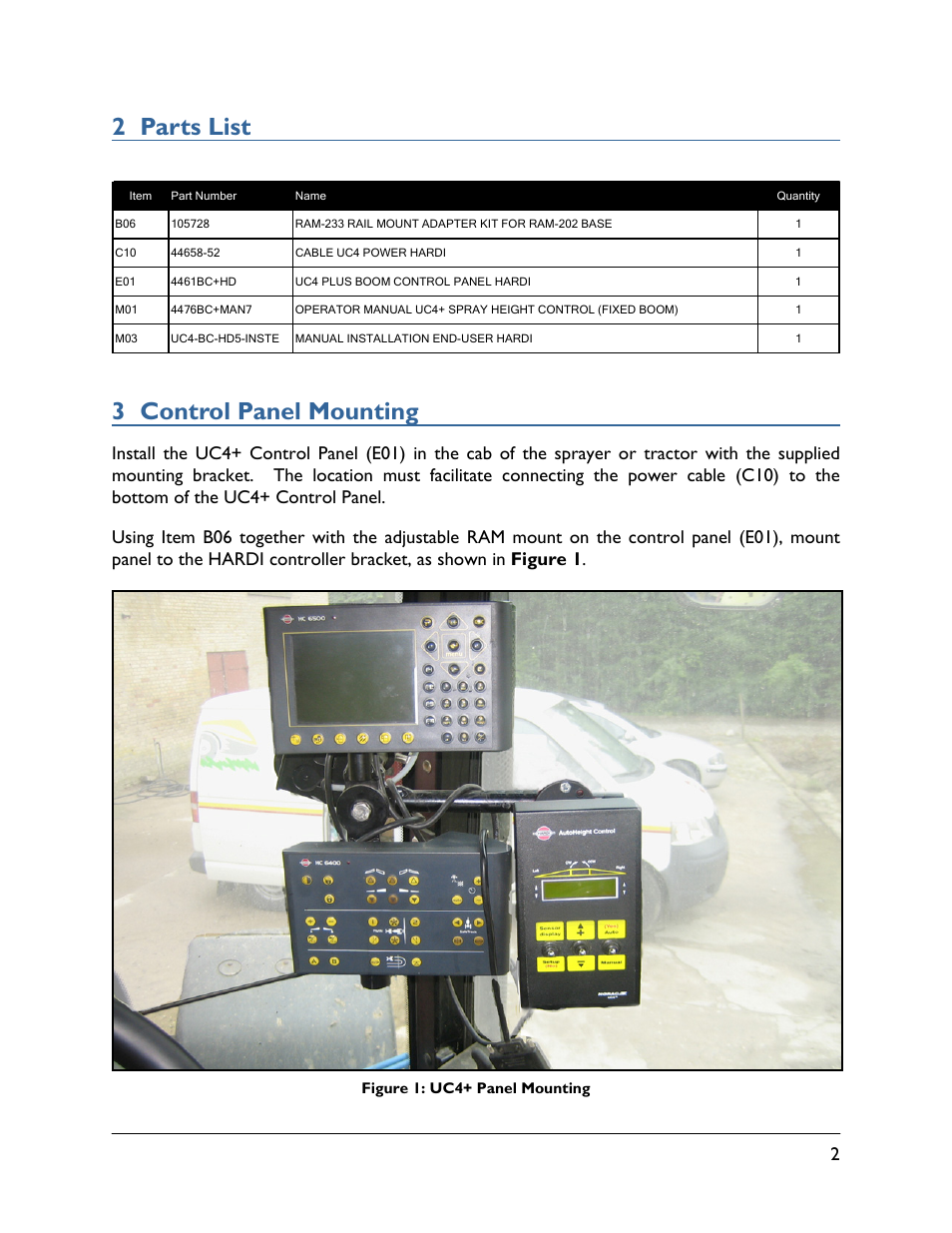 2 parts list, 3 control panel mounting | NORAC UC4+BC+HD5 Part 2 User Manual | Page 5 / 12