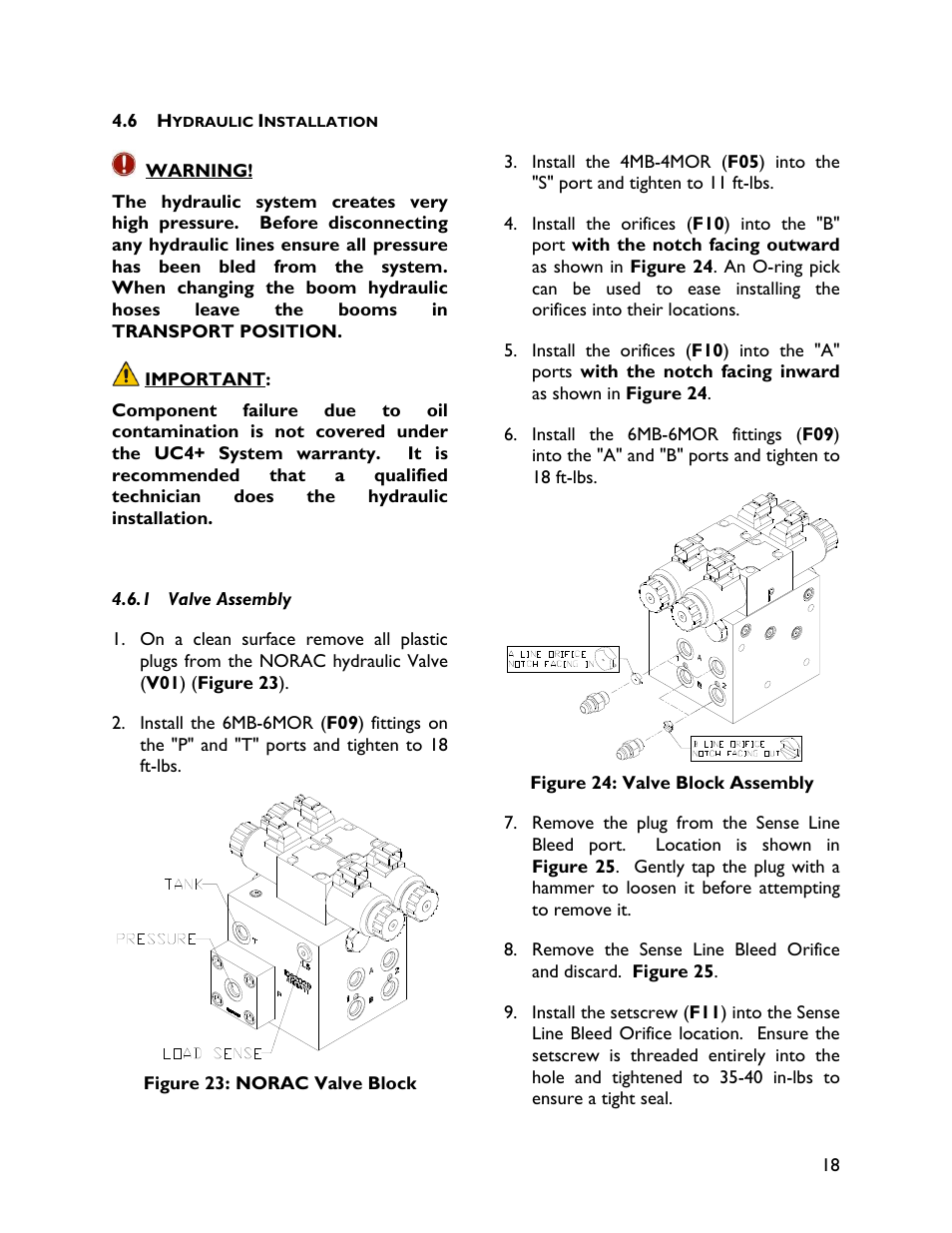 6 hydraulic installation, 1 valve assembly | NORAC UC4+BC+JD6 User Manual | Page 21 / 37