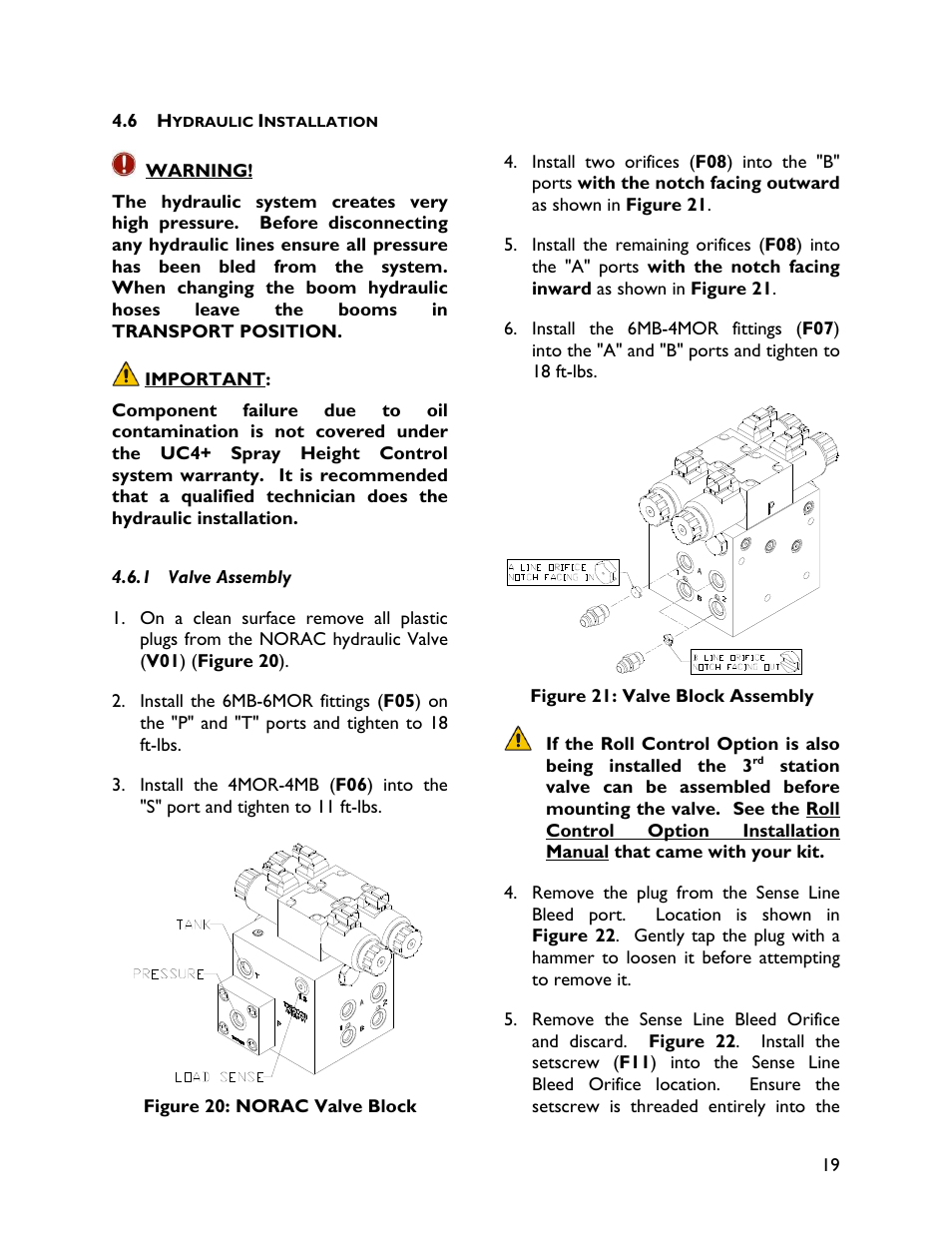 6 hydraulic installation, 1 valve assembly | NORAC UC4+BC+JD7 User Manual | Page 21 / 44