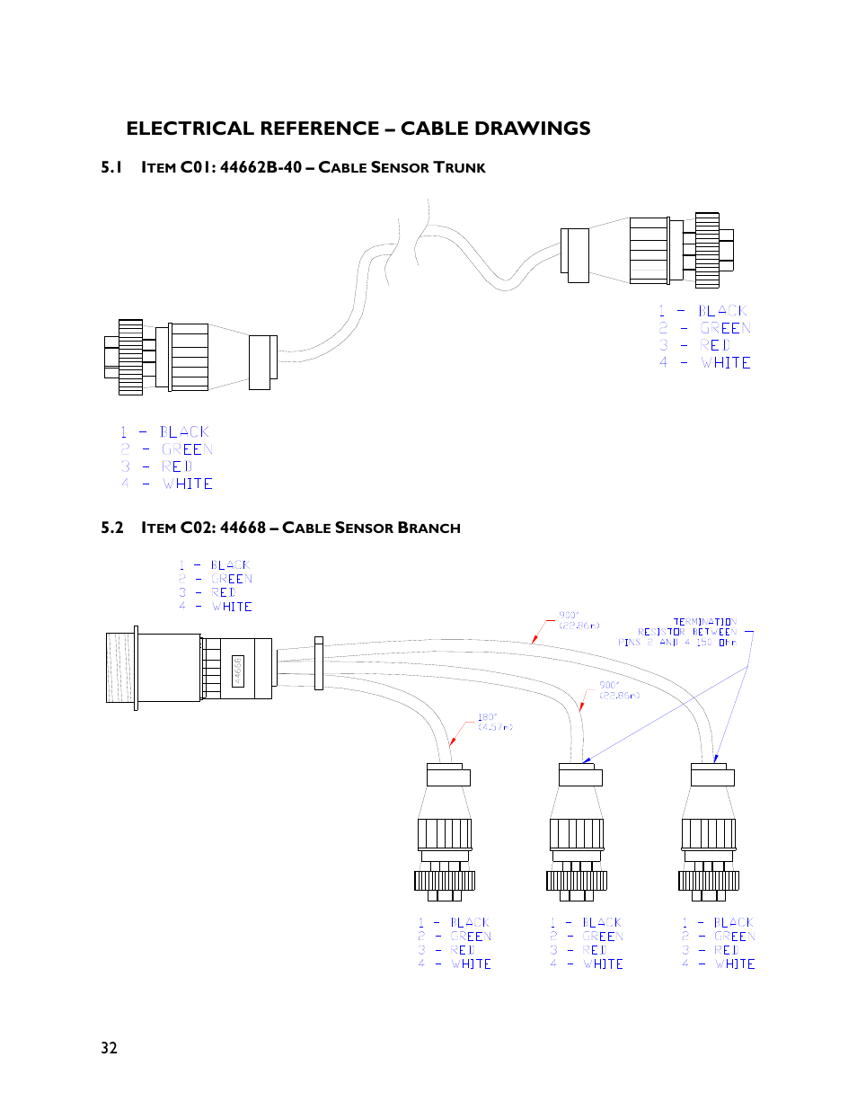 5 electrical reference – cable drawings, 1 item c01: 44662b-40, 2 item c02: 44668 | Electrical reference – cable drawings | NORAC UC4+BC+JD7 User Manual | Page 34 / 44