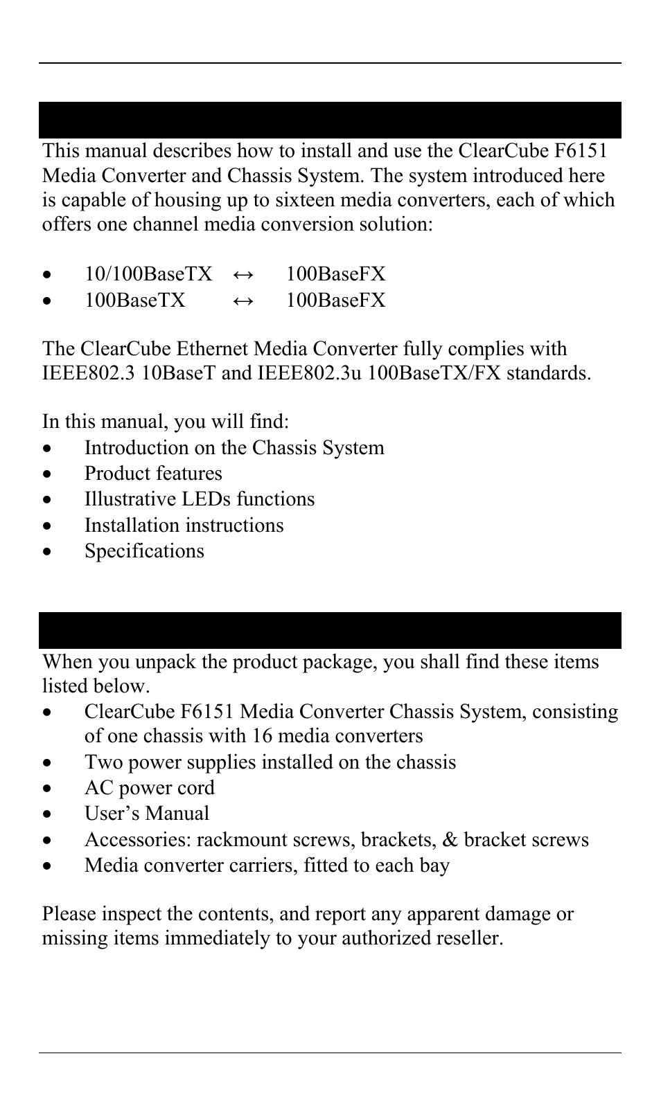 Preface, Package contents | ClearCube Media Converter Chassis System F6151 User Manual | Page 6 / 22