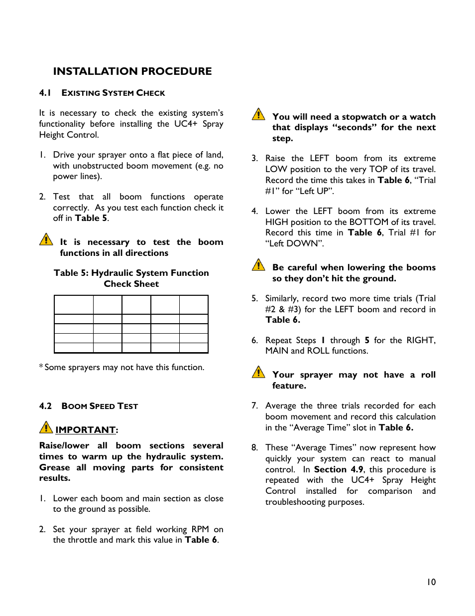 4 installation procedure, 1 existing system check, 2 boom speed test | Installation procedure | NORAC UC4+BC+JD7A User Manual | Page 13 / 51