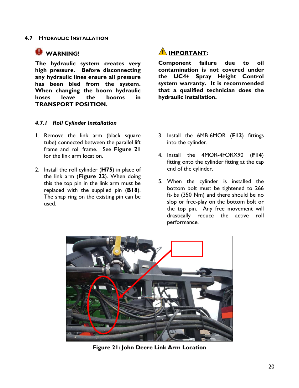 7 hydraulic installation, 1 roll cylinder installation | NORAC UC4+BC+JD7A User Manual | Page 23 / 51