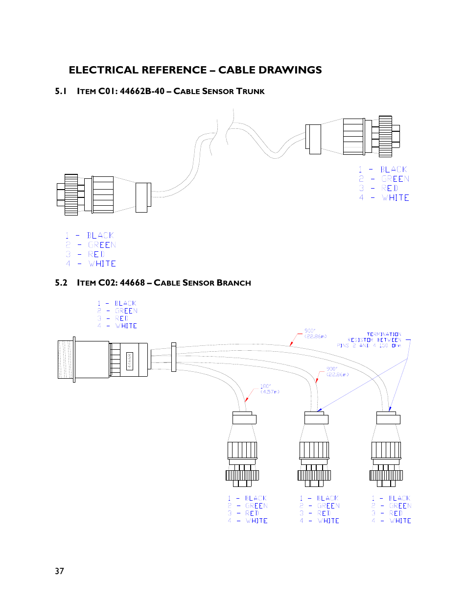 5 electrical reference – cable drawings, 1 item c01: 44662b-40, 2 item c02: 44668 | Electrical reference – cable drawings | NORAC UC4+BC+JD7A User Manual | Page 40 / 51