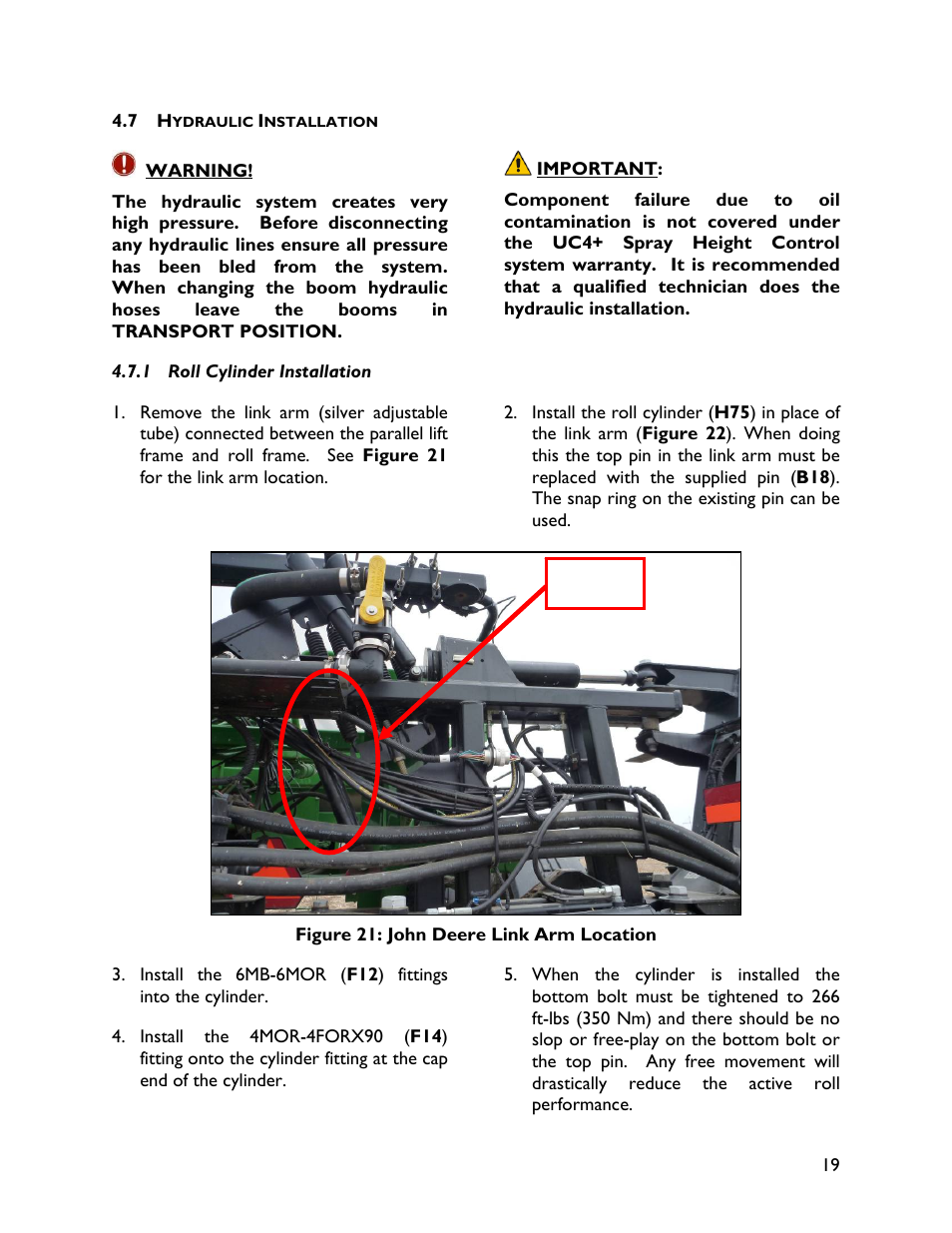 7 hydraulic installation, 1 roll cylinder installation | NORAC UC4+BC+JD8A User Manual | Page 23 / 49