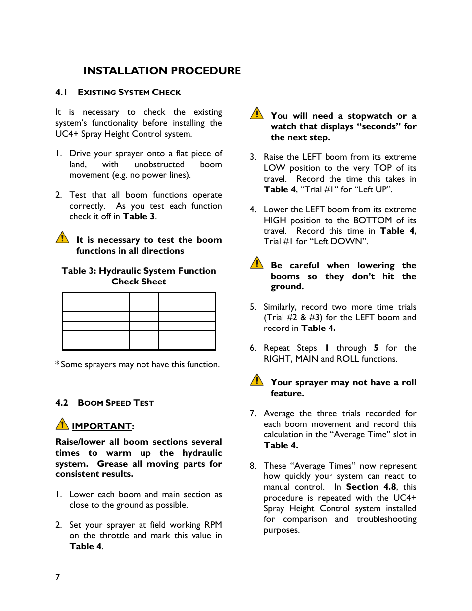 4 installation procedure, 1 existing system check, 2 boom speed test | Installation procedure | NORAC UC4+BC+MC1 User Manual | Page 10 / 36