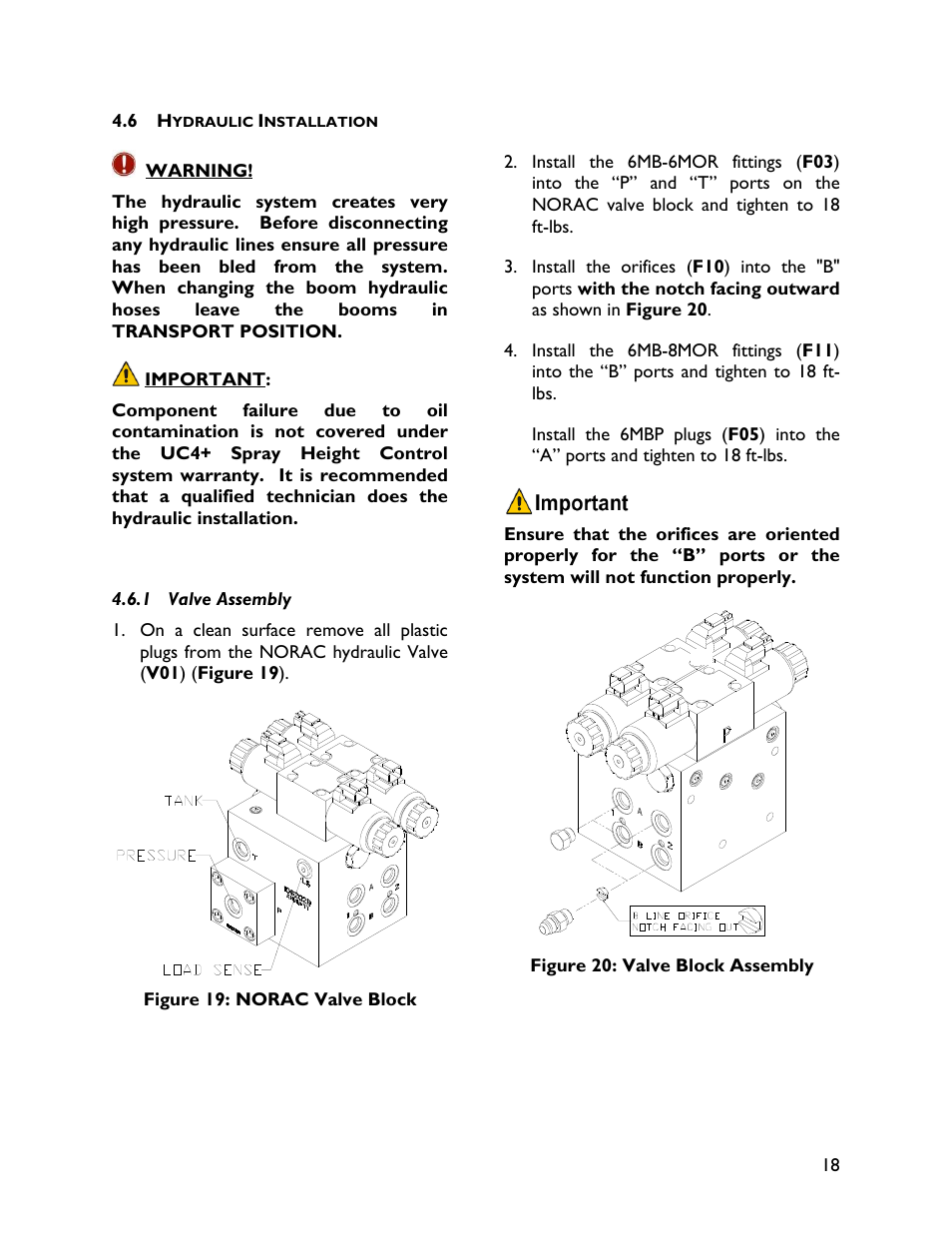 6 hydraulic installation, 1 valve assembly | NORAC UC4+BC+MC1 User Manual | Page 21 / 36