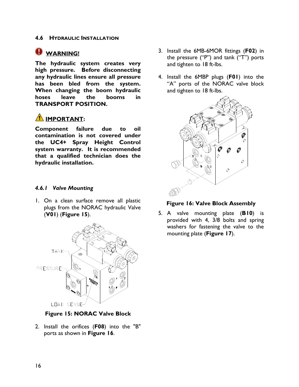 6 hydraulic installation, 1 valve mounting | NORAC UC4+BC+NT4 User Manual | Page 20 / 37