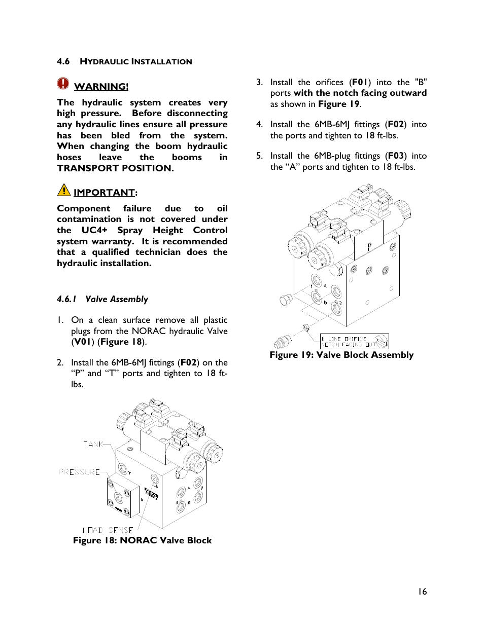 6 hydraulic installation, 1 valve assembly | NORAC UC4+BC+RB1 User Manual | Page 19 / 32