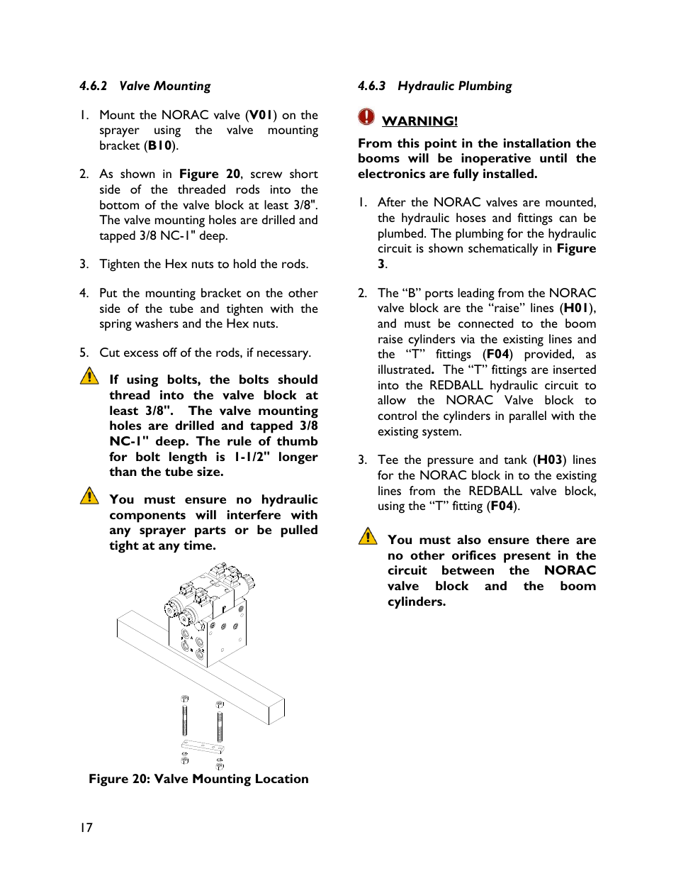 2 valve mounting, 3 hydraulic plumbing | NORAC UC4+BC+RB1 User Manual | Page 20 / 32