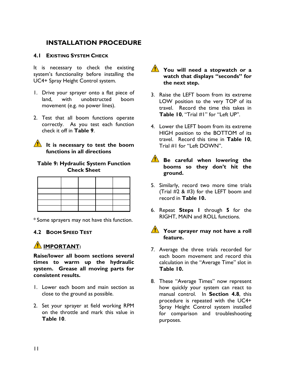 4 installation procedure, 1 existing system check, 2 boom speed test | Installation procedure | NORAC UC4+BC+RG6 User Manual | Page 14 / 39