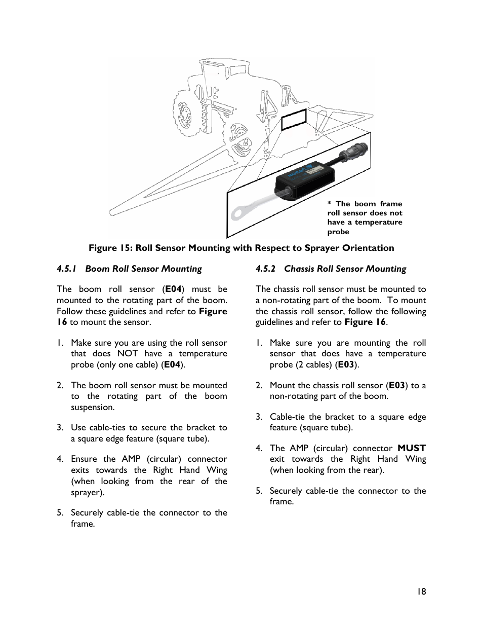 1 boom roll sensor mounting, 2 chassis roll sensor mounting | NORAC UC4+BC+RG6 User Manual | Page 21 / 39