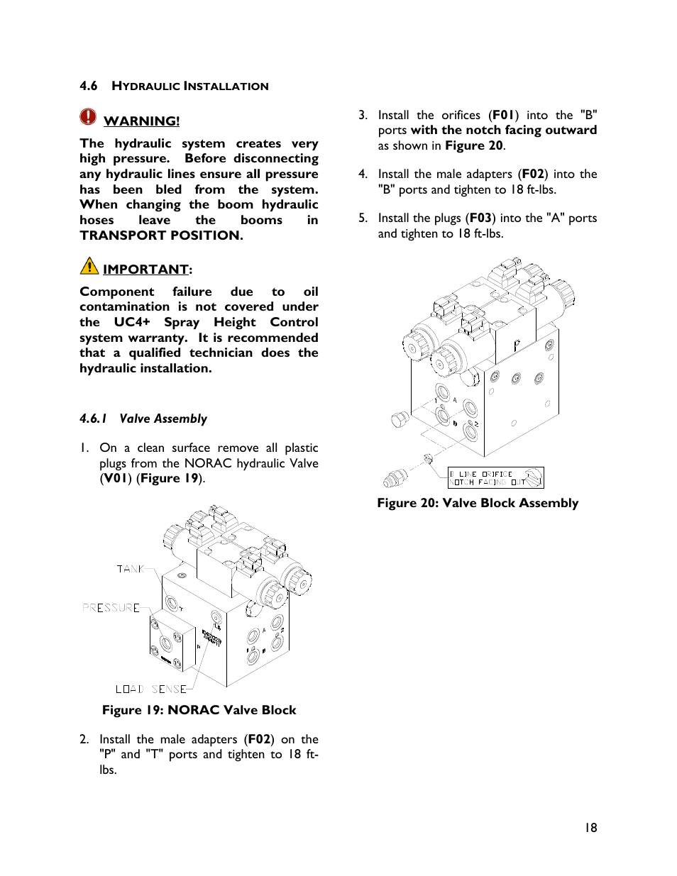 6 hydraulic installation, 1 valve assembly | NORAC UC4+BC+RG4 User Manual | Page 21 / 40