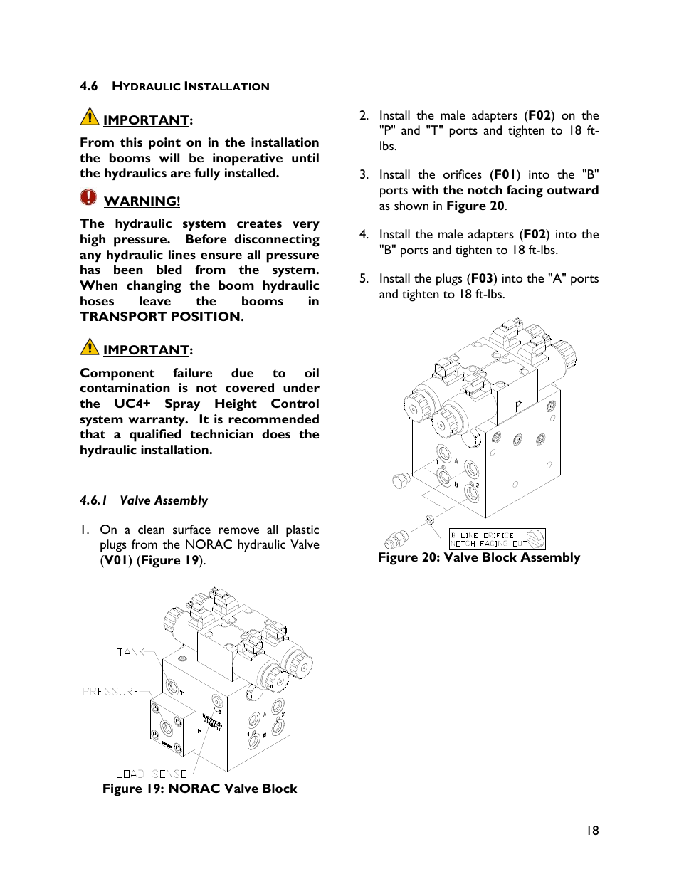 6 hydraulic installation, 1 valve assembly | NORAC UC4+BC+RG7 User Manual | Page 21 / 35