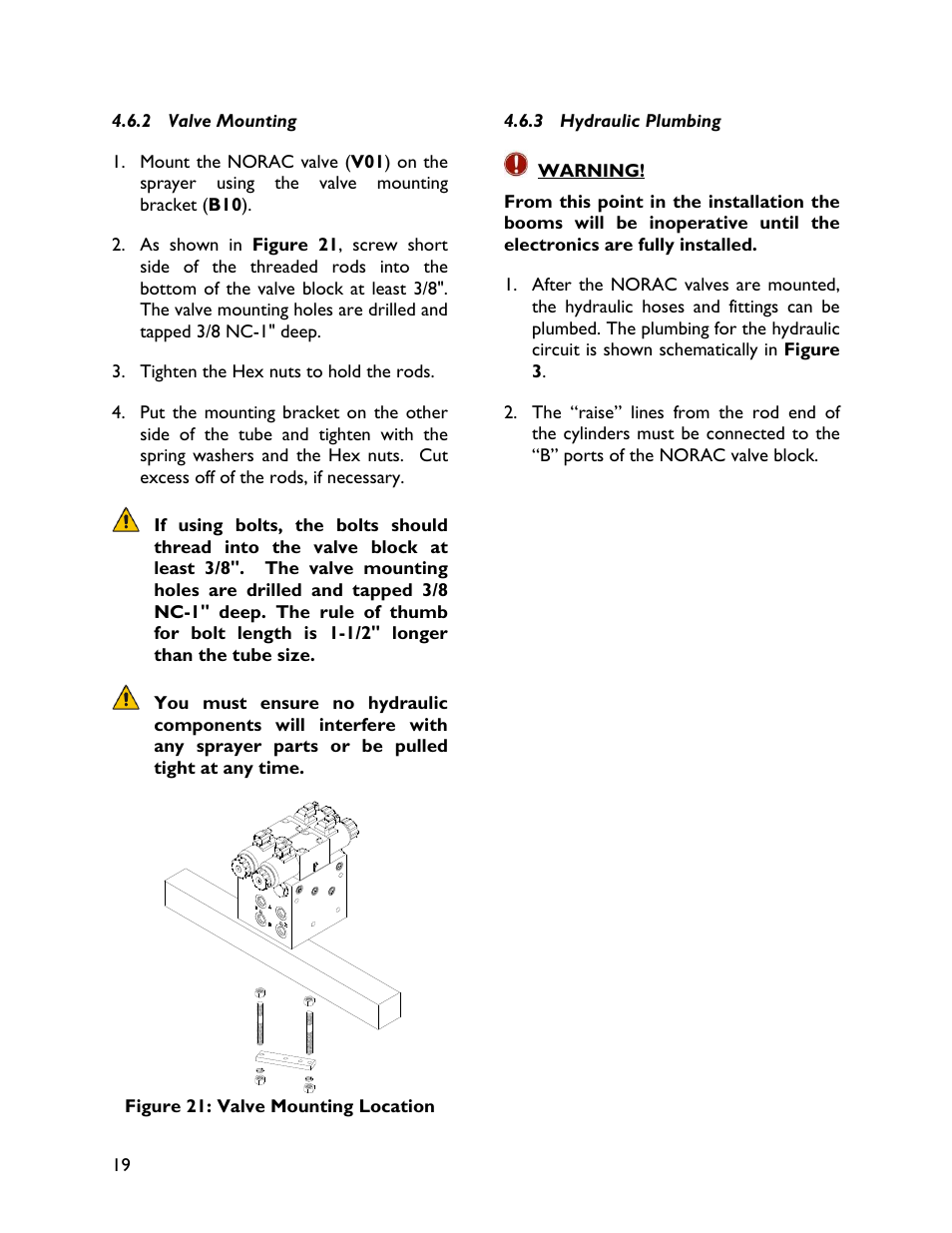 2 valve mounting, 3 hydraulic plumbing | NORAC UC4+BC+RG7 User Manual | Page 22 / 35