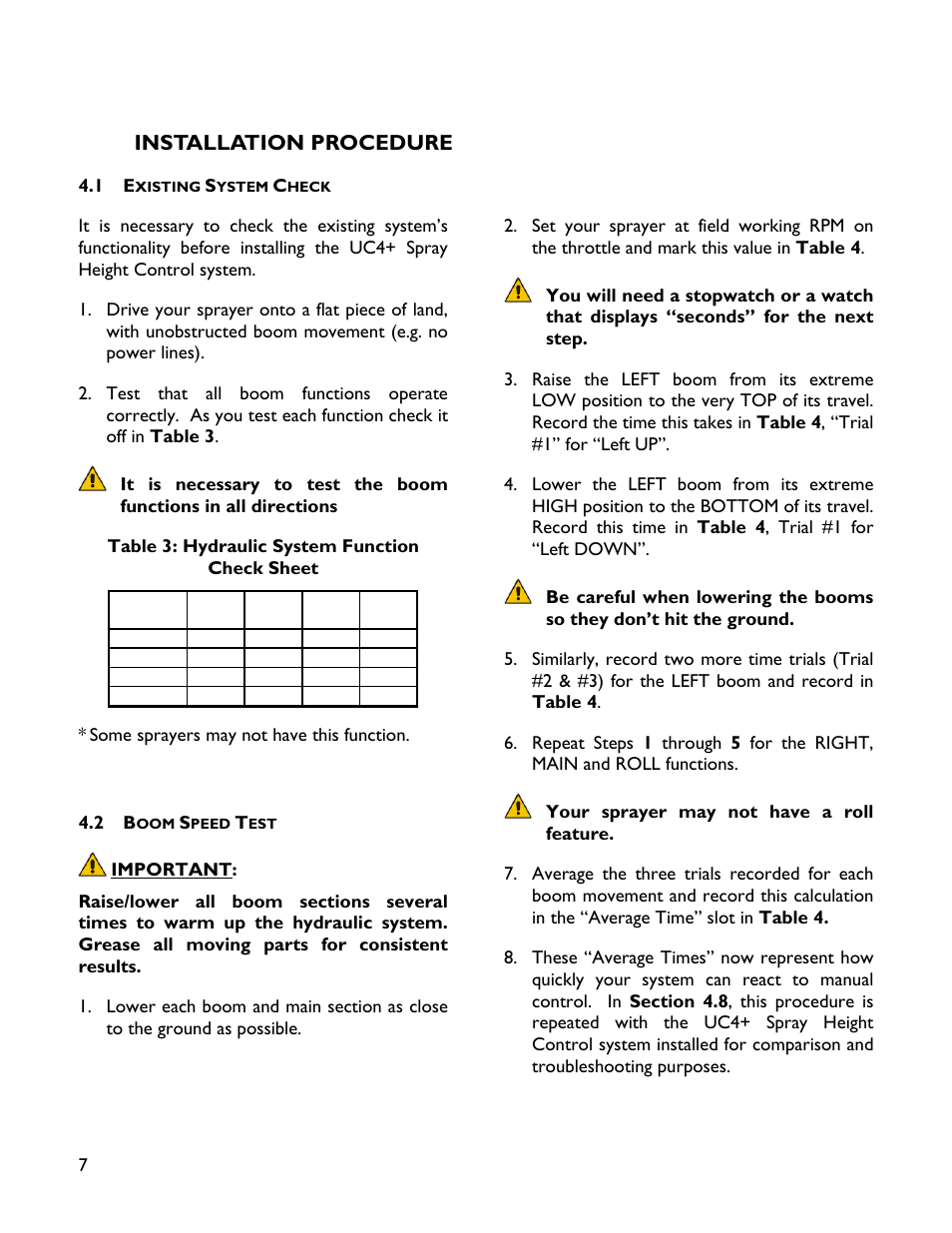 4 installation procedure, 1 existing system check, 2 boom speed test | Installation procedure | NORAC UC4+BC+SC1 User Manual | Page 10 / 35