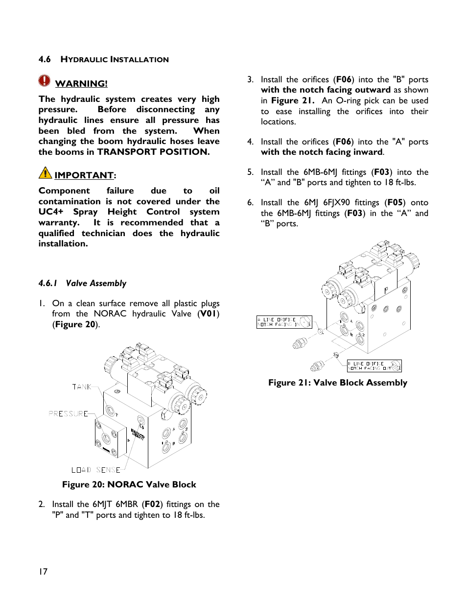 6 hydraulic installation, 1 valve assembly | NORAC UC4+BC+SC1 User Manual | Page 20 / 35