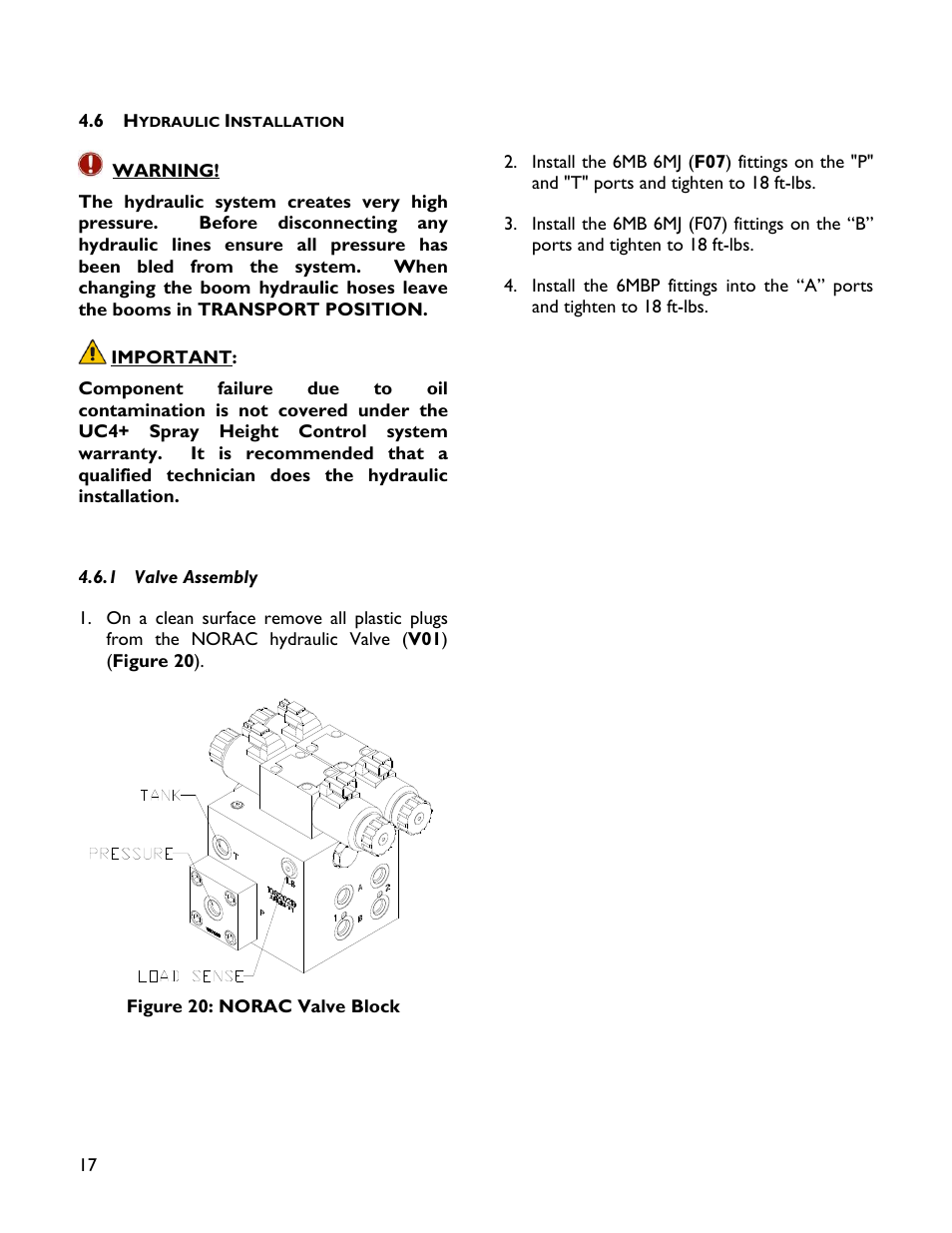 6 hydraulic installation, 1 valve assembly | NORAC UC4+BC+SC2 User Manual | Page 20 / 36