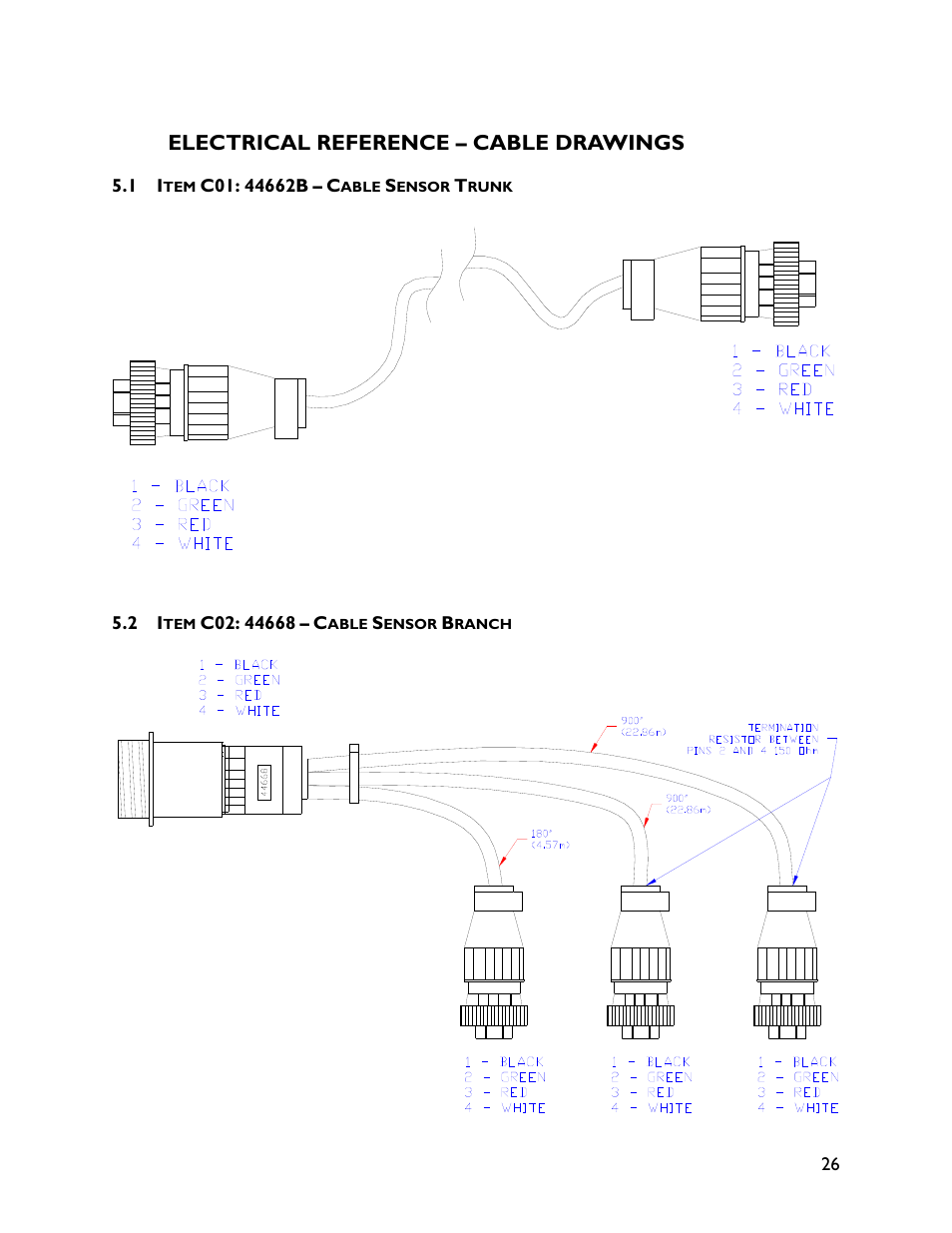 5 electrical reference – cable drawings, 1 item c01: 44662b, 2 item c02: 44668 | Electrical reference – cable drawings | NORAC UC4+BC+SC2 User Manual | Page 29 / 36