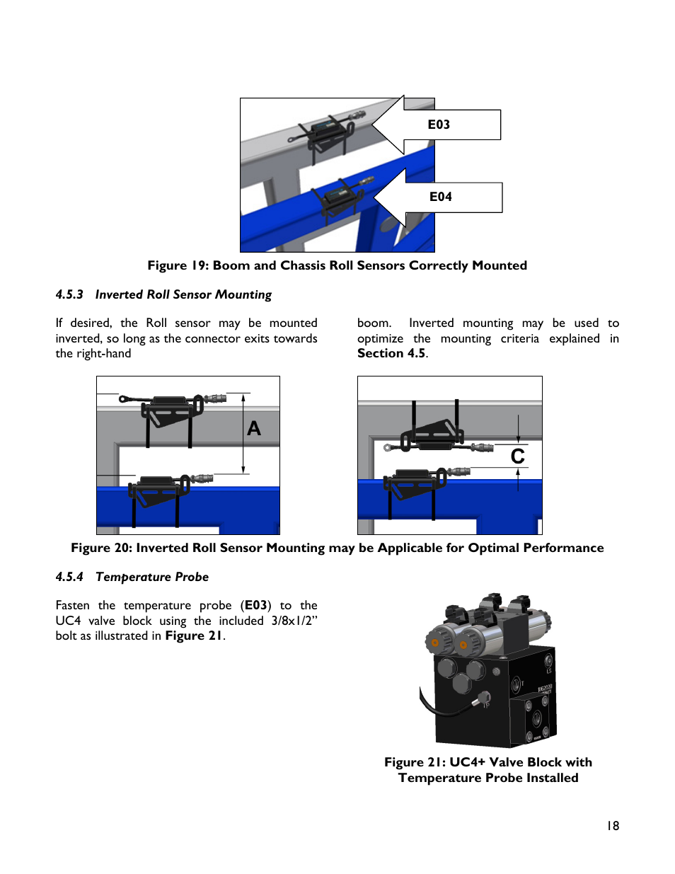 3 inverted roll sensor mounting, 4 temperature probe | NORAC UC4+BC+TA1 User Manual | Page 21 / 37