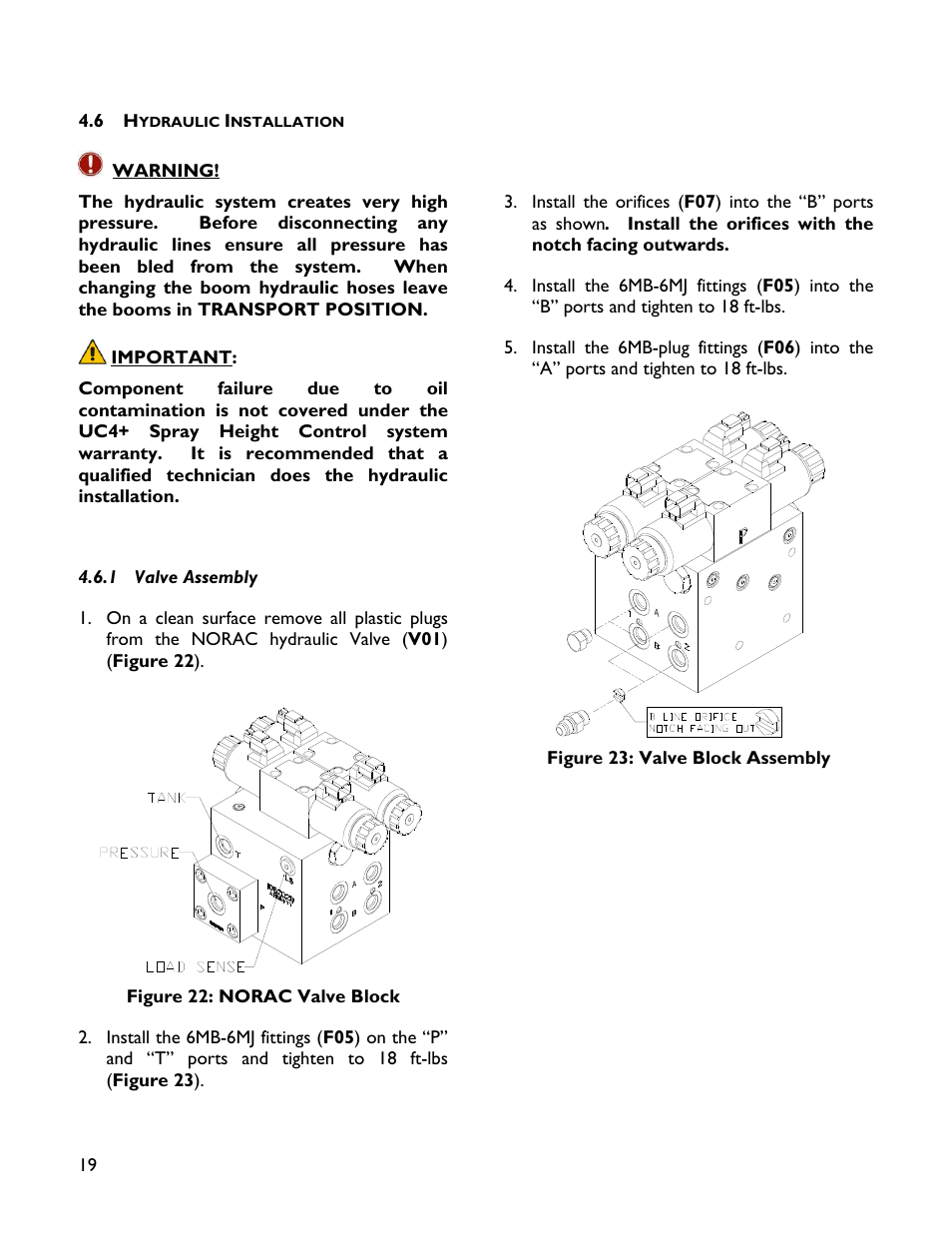 6 hydraulic installation, 1 valve assembly | NORAC UC4+BC+TA1 User Manual | Page 22 / 37