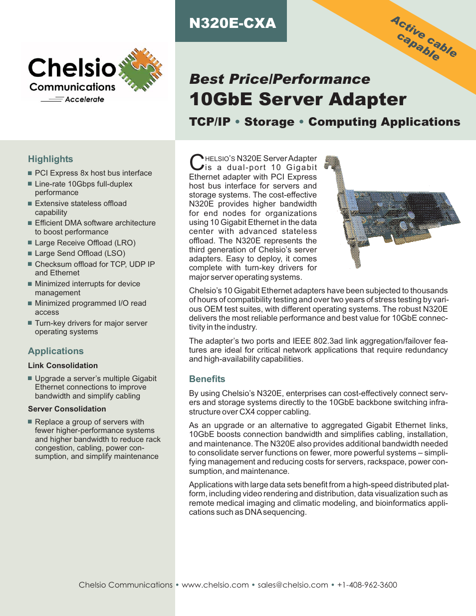 Chelsio Communications N320E-CXA User Manual | 2 pages
