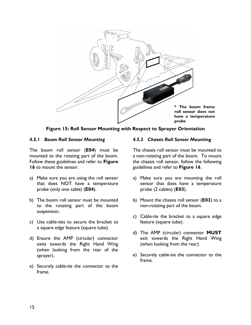 1 boom roll sensor mounting, 2 chassis roll sensor mounting | NORAC UC4+BC+WR1 User Manual | Page 18 / 32