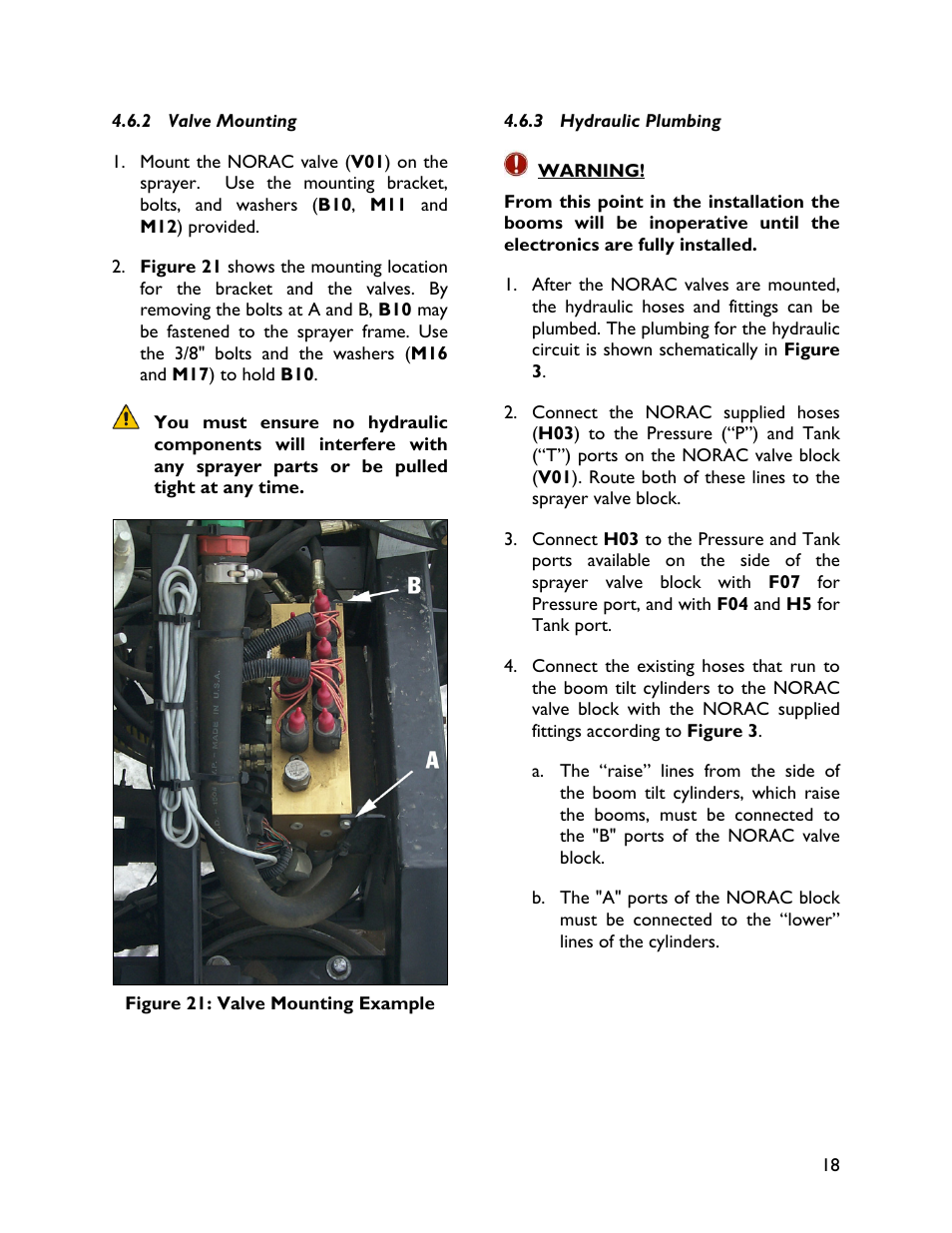 2 valve mounting, 3 hydraulic plumbing | NORAC UC4+BC+WR1 User Manual | Page 21 / 32