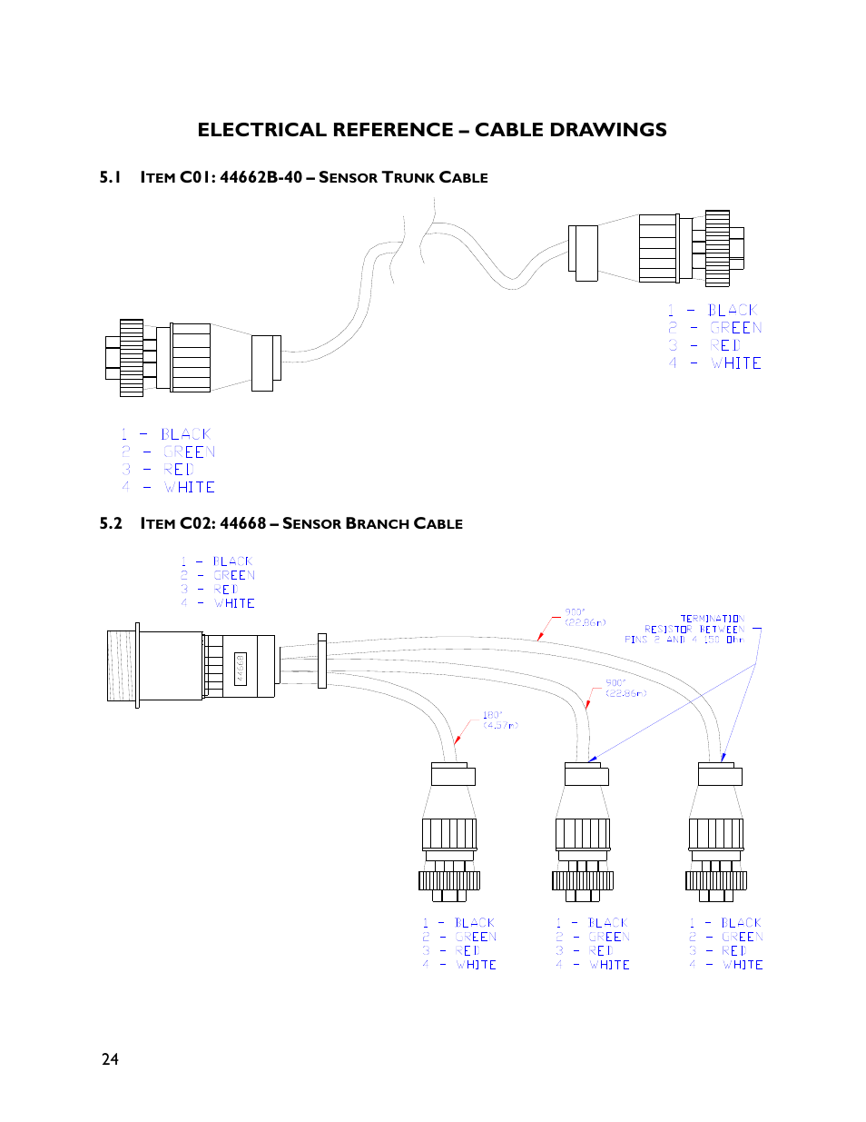 5 electrical reference – cable drawings, 1 item c01: 44662b-40, 2 item c02: 44668 | Electrical reference – cable drawings | NORAC UC4+BC+WR1 User Manual | Page 27 / 32