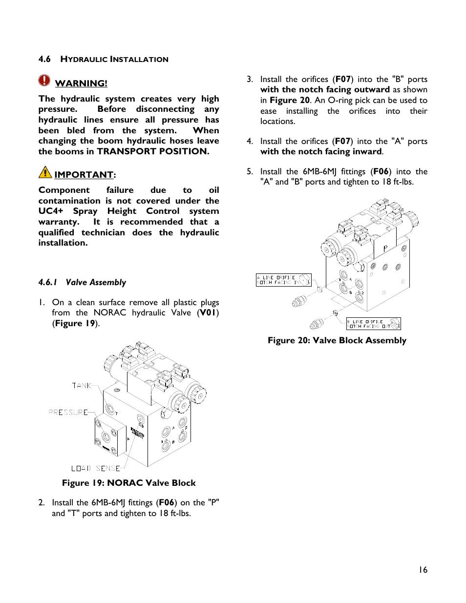 6 hydraulic installation, 1 valve assembly | NORAC UC4+BC+WR2 User Manual | Page 19 / 31