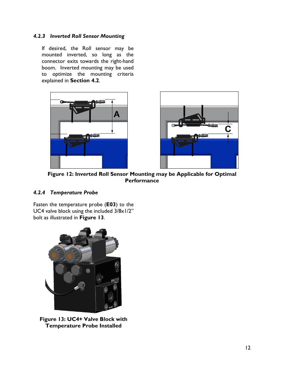 3 inverted roll sensor mounting, 4 temperature probe | NORAC UC4+BC+FT1 User Manual | Page 15 / 30