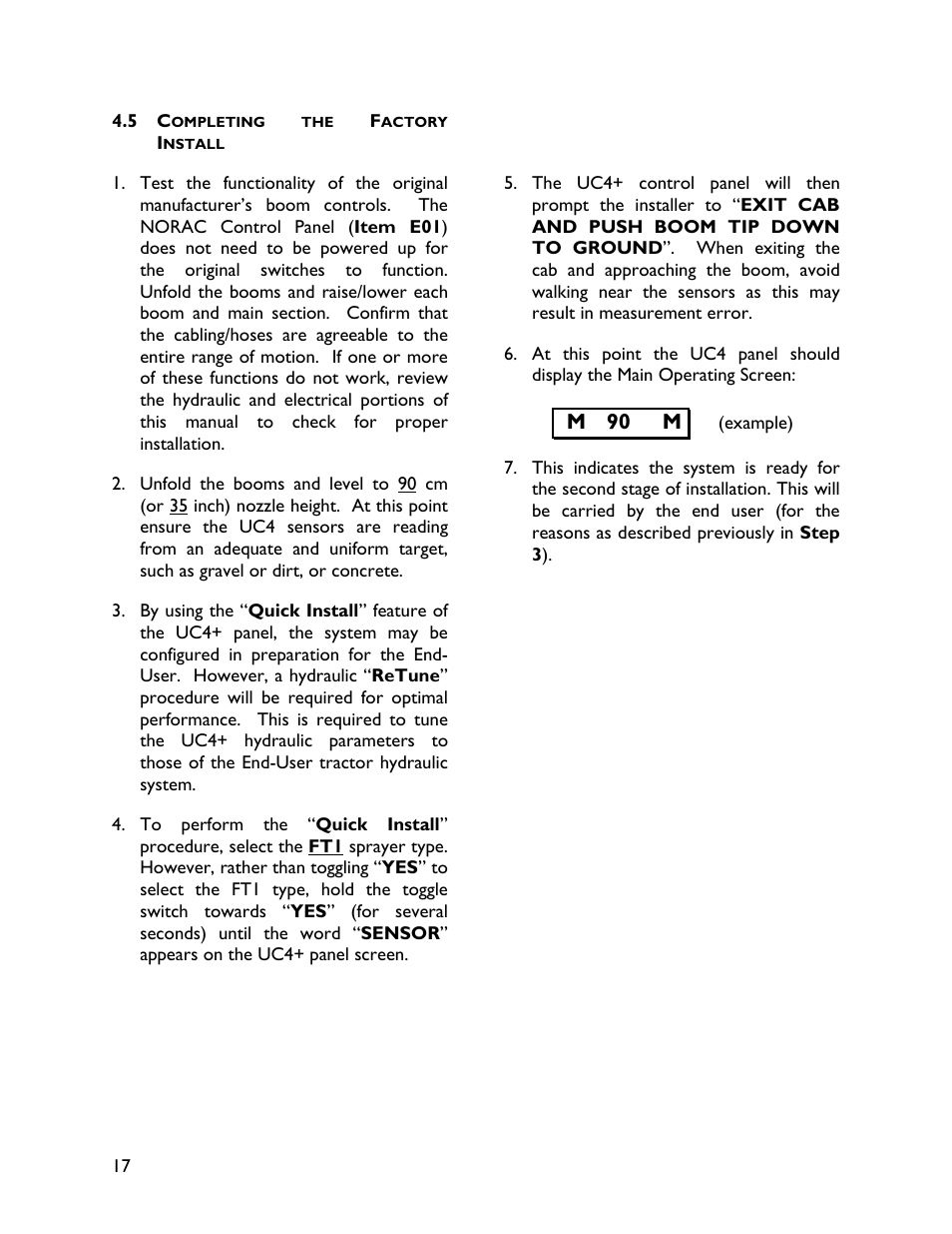 5 completing the factoryinstall | NORAC UC4+BC+FT1 User Manual | Page 20 / 30