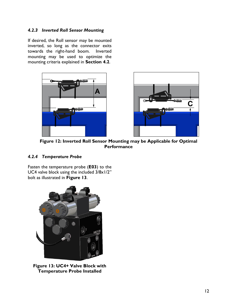 3 inverted roll sensor mounting, 4 temperature probe | NORAC UC4+BC+FT2 User Manual | Page 15 / 28