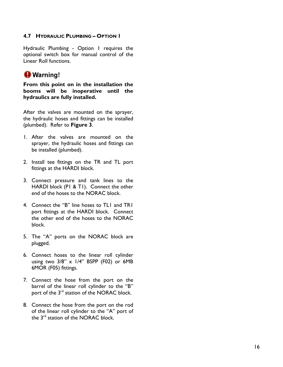 7 hydraulic plumbing – option 1 | NORAC UC4+BC+HD8A User Manual | Page 19 / 34