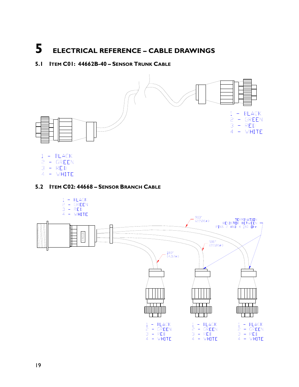 5 electrical reference – cable drawings, 1 item c01: 44662b-40, 2 item c02: 44668 | Electrical reference – cable drawings | NORAC UC4+BC+HG1 User Manual | Page 22 / 27