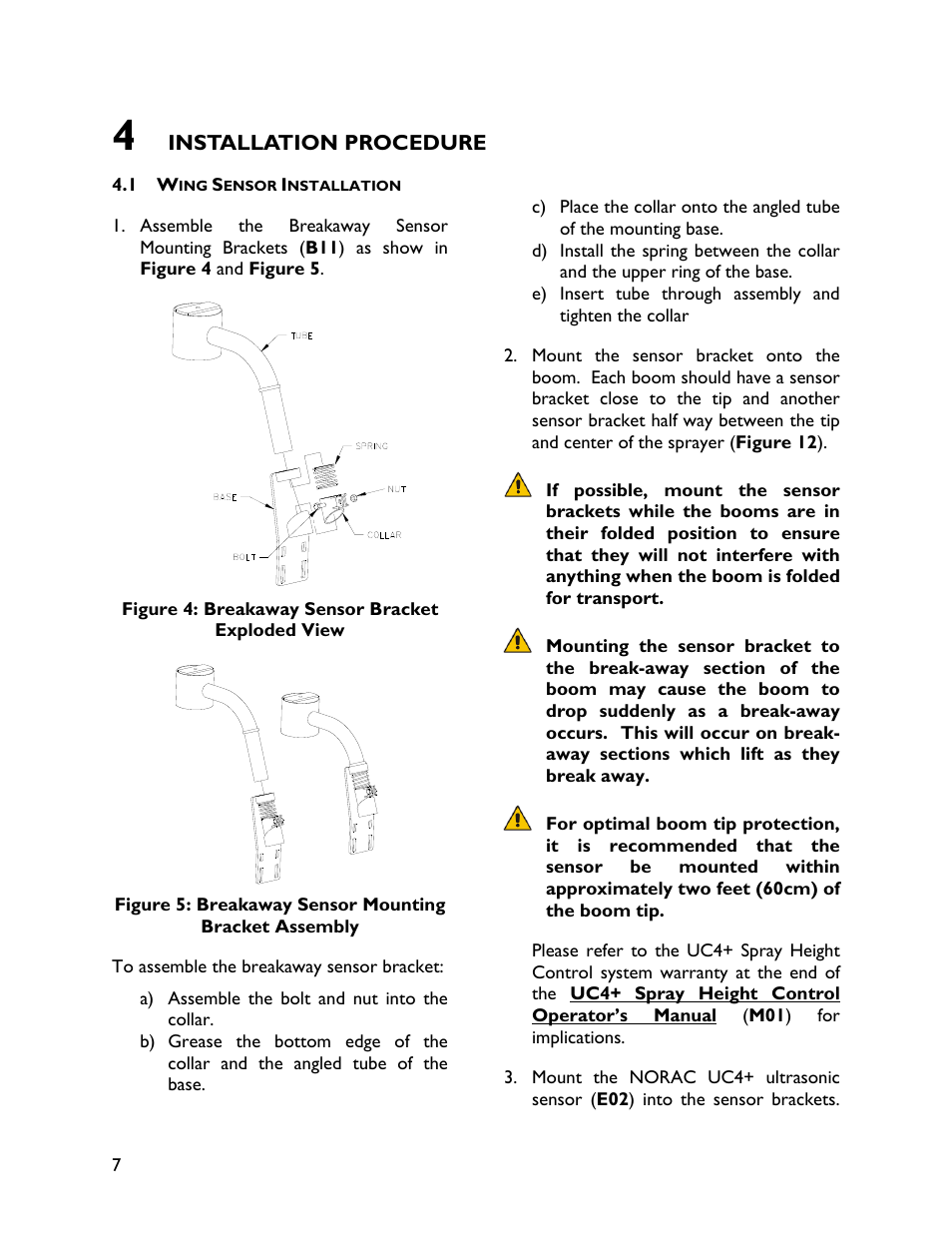 4 installation procedure, 1 wing sensor installation | NORAC UC4+BC+HG4 User Manual | Page 10 / 22